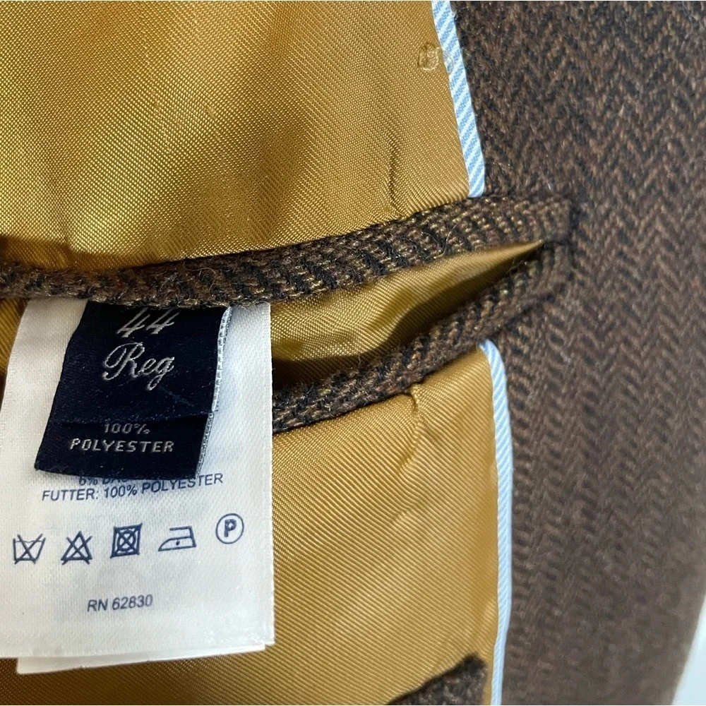 Lands End Wool Blend Brown Herringbone Suit Sport Coat Jacket Blazer Size 44R